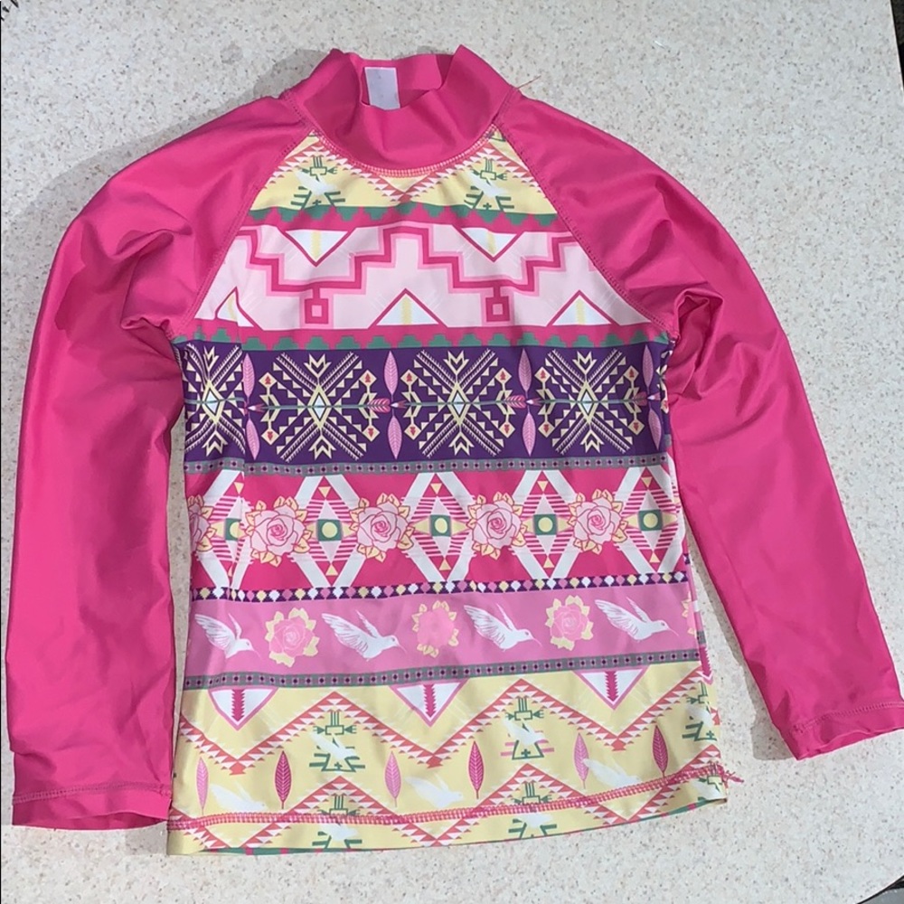 Girls pink and blue rash guard lot